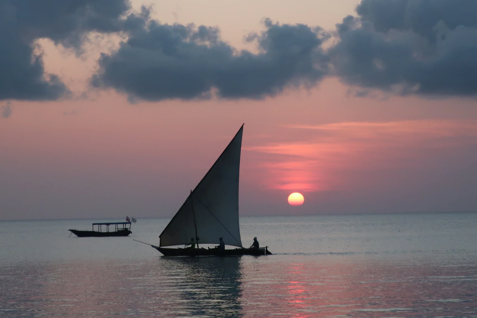 Traditional dhow at sunset near Nungwi